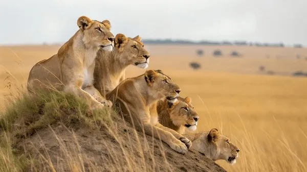 非洲狮群在草原上凝望远方 - 四虎 | 每日影像